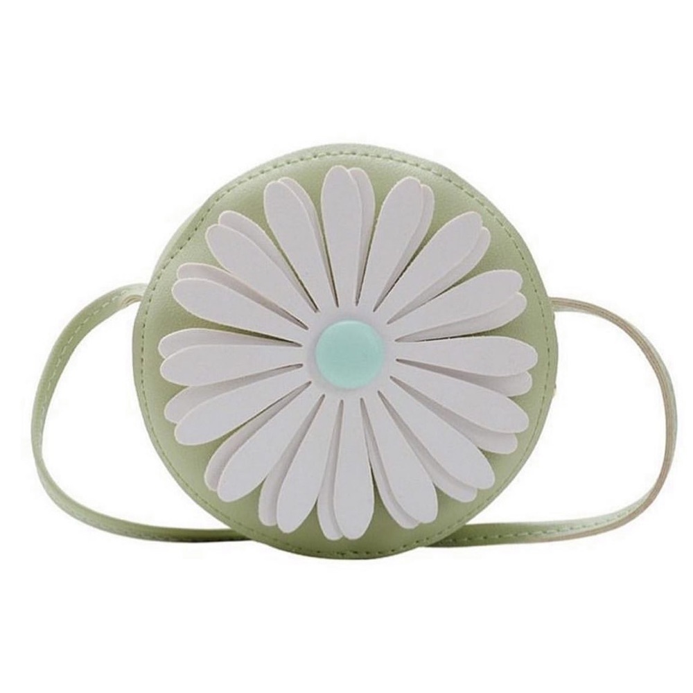 Crossbody. Light green. White daisy. Faux leather
